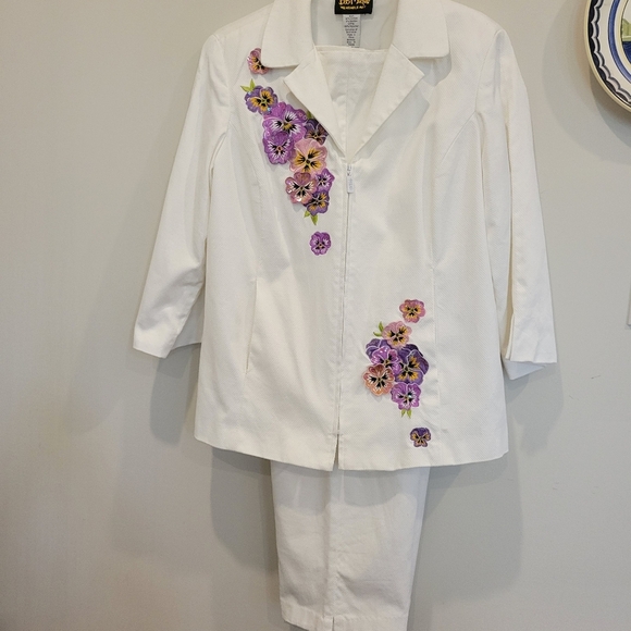 Bob Mackie Wearable Art Stunning Pants & Jacket In White Cotton Med - Picture 5 of 10